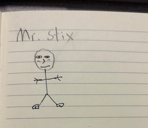 Original Mr. Stix sketch on notebook paper